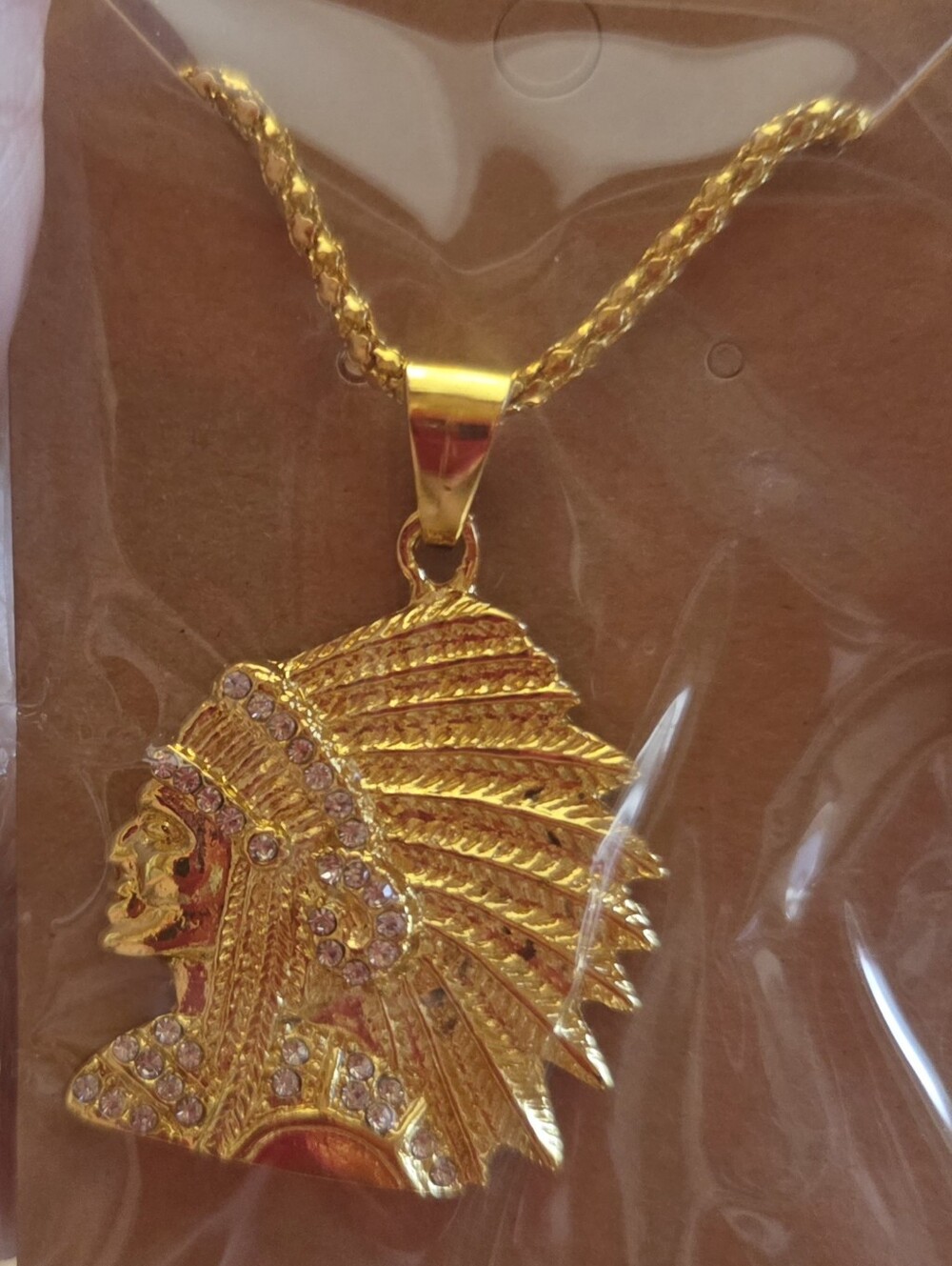 Gold-Tone Native Headdress Pendant Necklace